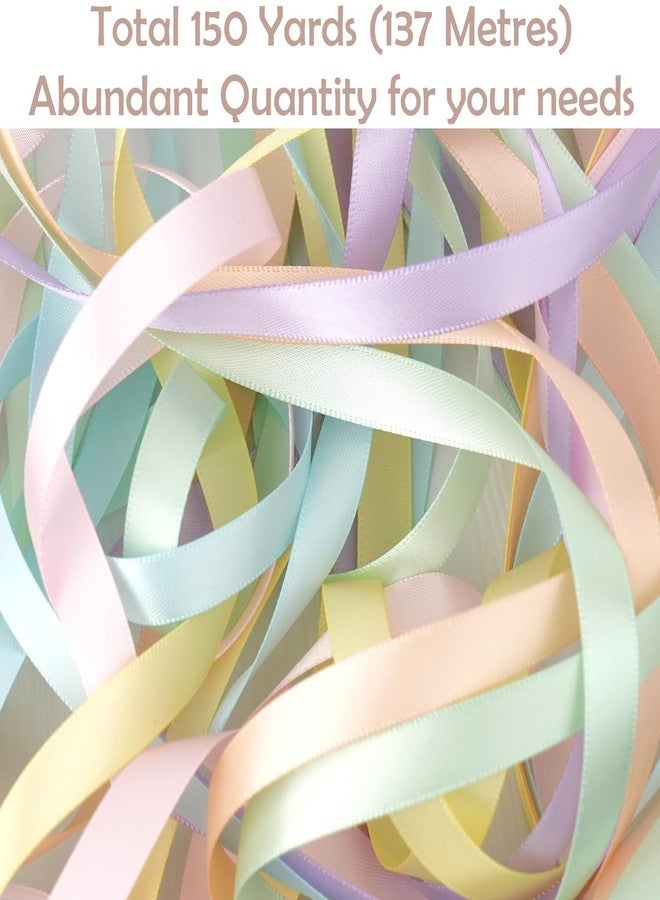 STORE 2508 Store2508 6 Rolls Pastel Ribbon for Crafts Pastel Rainbow 15mm Double Face Satin Assortment Thin Ribbon for Gift Wrapping Silk for Wedding Party Decorations Total 150 Yards (137 Metres) - Image 3